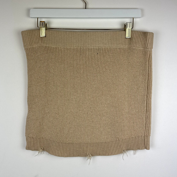 SER.O.YA Arola Skirt Rib Knit Cappuccino Beige Pull On Cotton Distressed XL NWT - Picture 9 of 14